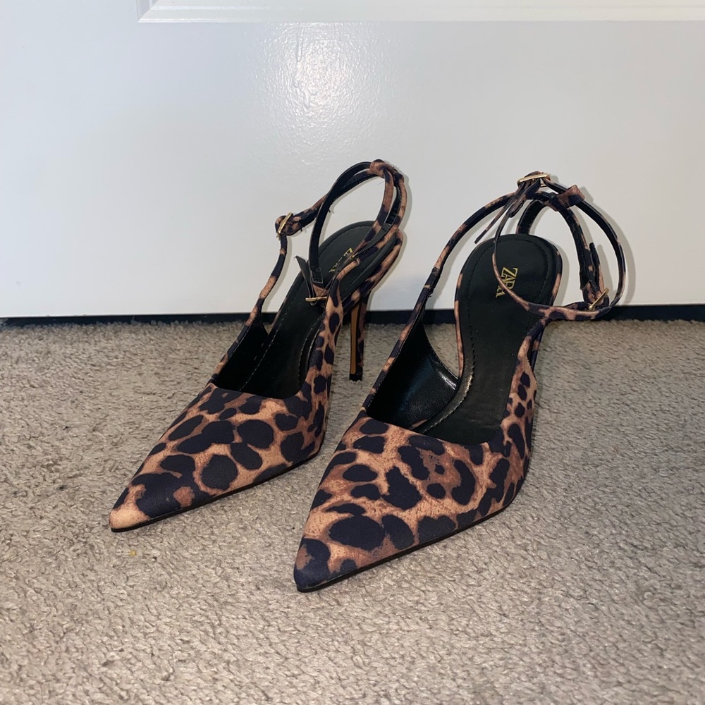 Zara Brown and Black Leopard Print Heels